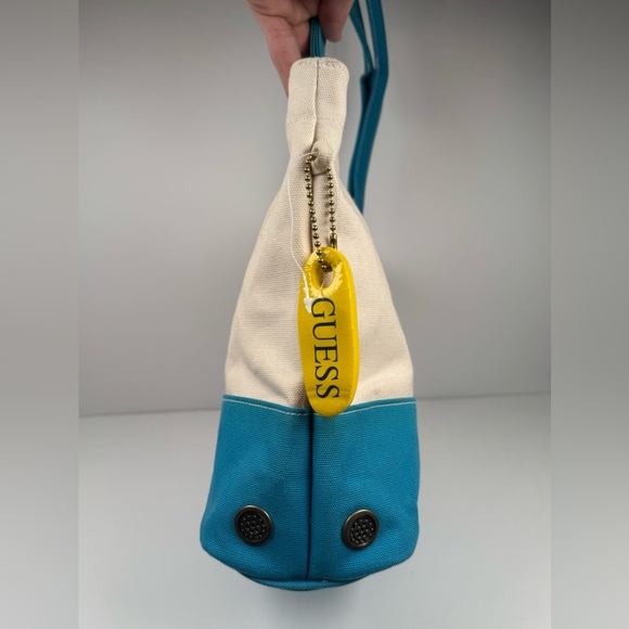 Guess Canvas‎ Turqouise Beach Tote Bag Embroidered Y2K Vtg (NWT) - Picture 3 of 13